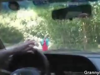 Old slattern gets nailed in the car by a stranger