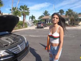 Roadside - adorable Latina Teen Fucked by Roadside Assistance